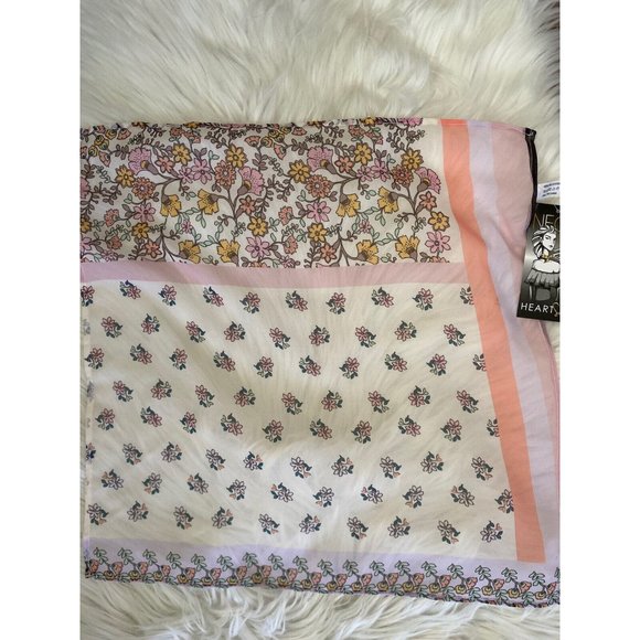 NWT Heart Soul Square Flowered Retro Neck Head Scarf Pastel Colors Pink 16"x16" - Picture 12 of 12